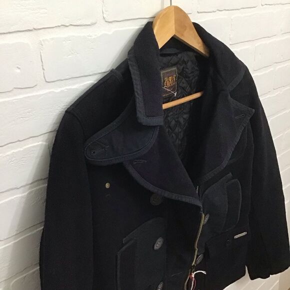 REPLAY jacket pea coat navy blue wool & cotton 50% wool 50% cotton pockets small - Picture 3 of 16